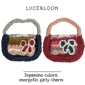 【LUCE&LOOM】Dopamine Girly Handmade Crochet Flower Bag | Retro Color Block Soft Chenille Yarn Shoulder Purse for Daily Use