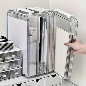 Thickened PET transparent A4 file box, dustproof and moisture-proof with lid, suitable for office, home, and student ID test paper storage, large capacity, great helper for sorting and organizing!