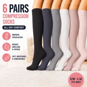 Solid Color Compression Socks 6 Pairs - Graduated Support for Women Men, Ideal for Nurses, Athletes, Travelers, Long Days on Feet