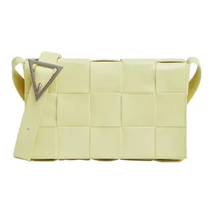 Bottega Veneta Cassette 15-Compartment Intreccio Calf Leather Crossbody Bag for Men, Lemon Yellow