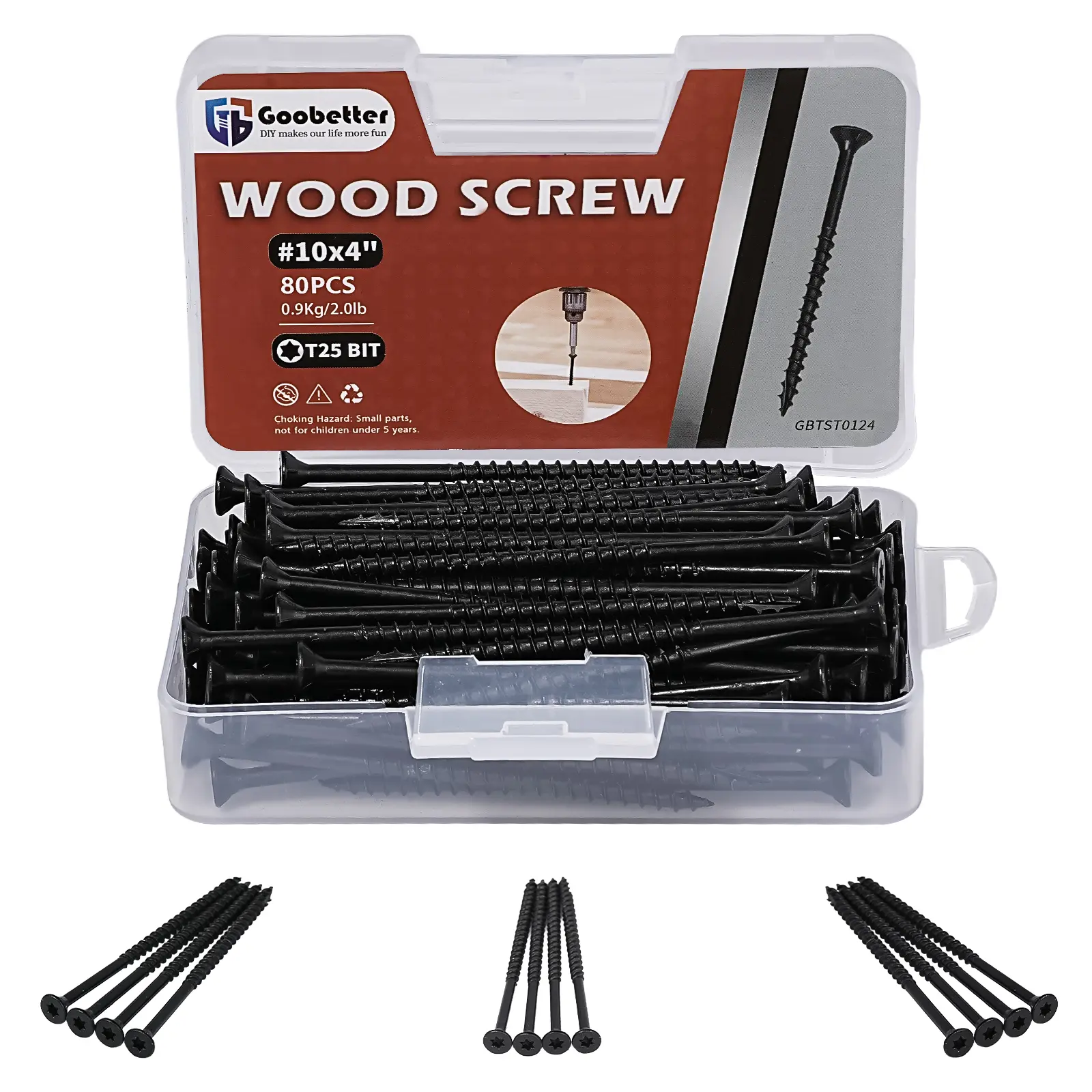Deck Screws 4 Inch, 80PCS Exterior Wood Screws, #10 x 4 Fence Construction Screws, Torx Head, Rust Resistant Epoxy Coated, T25 Bit Included, Black Heavy Duty Fastening