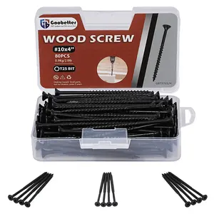 Deck Screws 4 Inch, 80PCS Exterior Wood Screws, #10 x 4 Fence Construction Screws, Torx Head, Rust Resistant Epoxy Coated, T25 Bit Included, Black
