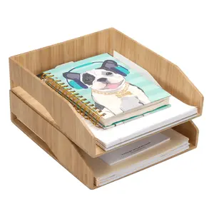 Stackable Bamboo Document Trays (Set of 2) | 11.5” x 10.125” x 3.25” | Executive Paper & File Sorter