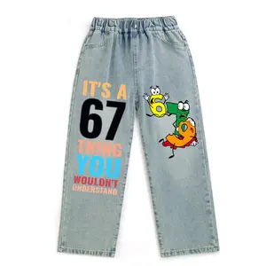 Kid's Jeans for Boys and Girls 6 7 SIX SEVEN Print Fashion Casual Comfy Denim Jeans for children between 7 and 13 years old. AB-195