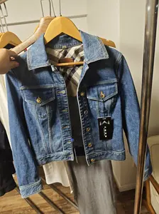 Pre-owned Burberry Cropped Denim Jacket with Check Lining | UK 6, Fits 4'10" 5'3", 85 100 lbs | Shoulder 36cm / Chest 88cm / Length 56cm