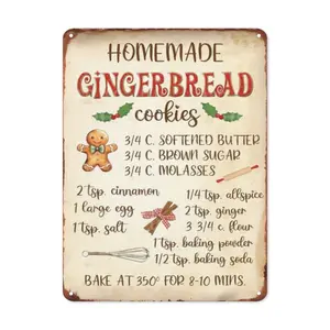 2D flatRoom Decor An Old Gingerbread Cookie Recipe Metal Sign Christmas and Thanksgiving Versatile Wall Decorations No Power Required, with 4 Pre-drilled Holes, Easy to Hang Home Kitchen Cafe Bar Dec