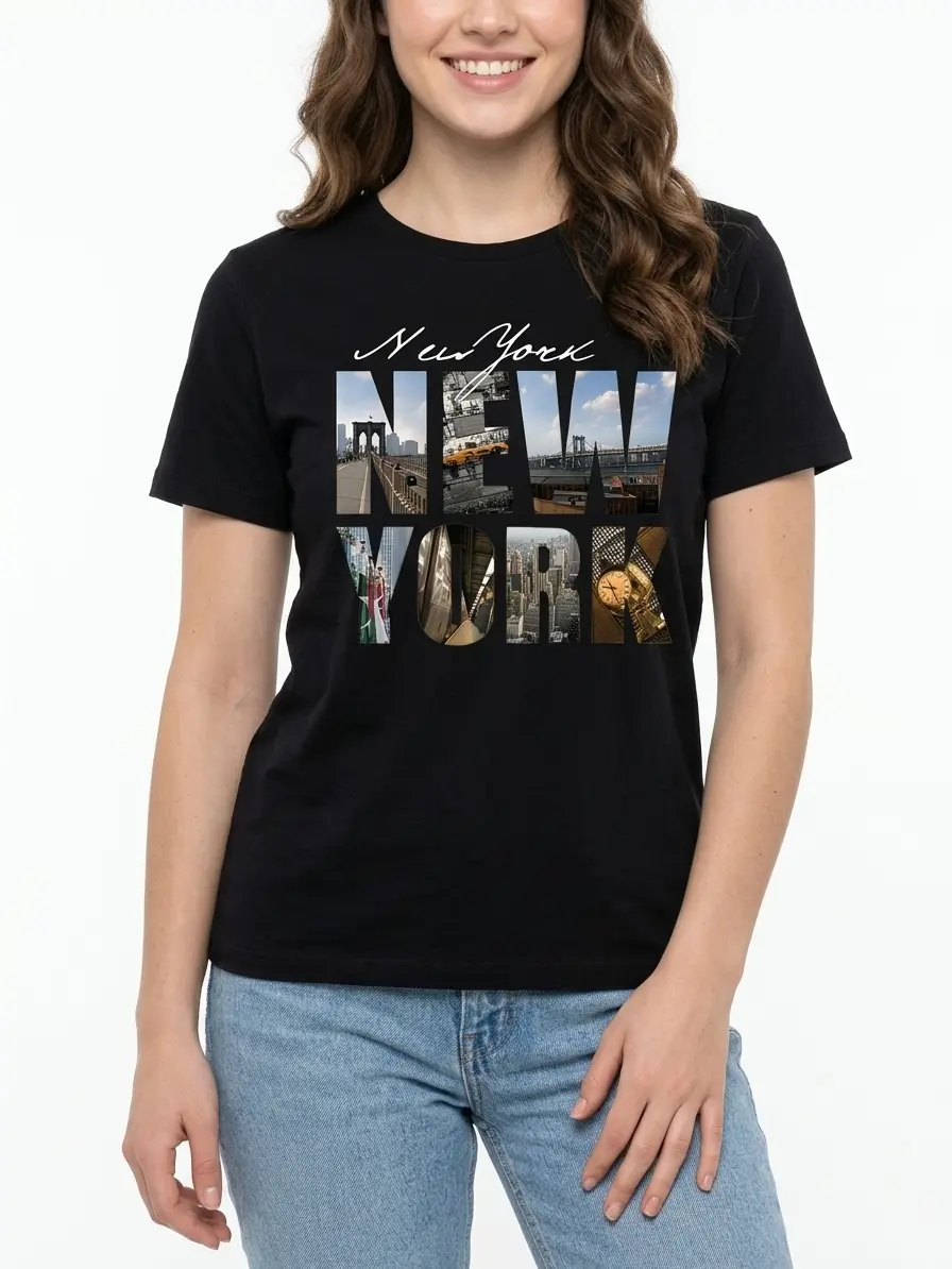 New York City Tee Skyline Graphic 100% Cotton Black S-3XL Women Urban-style Travel-outfit Souvenir-gift