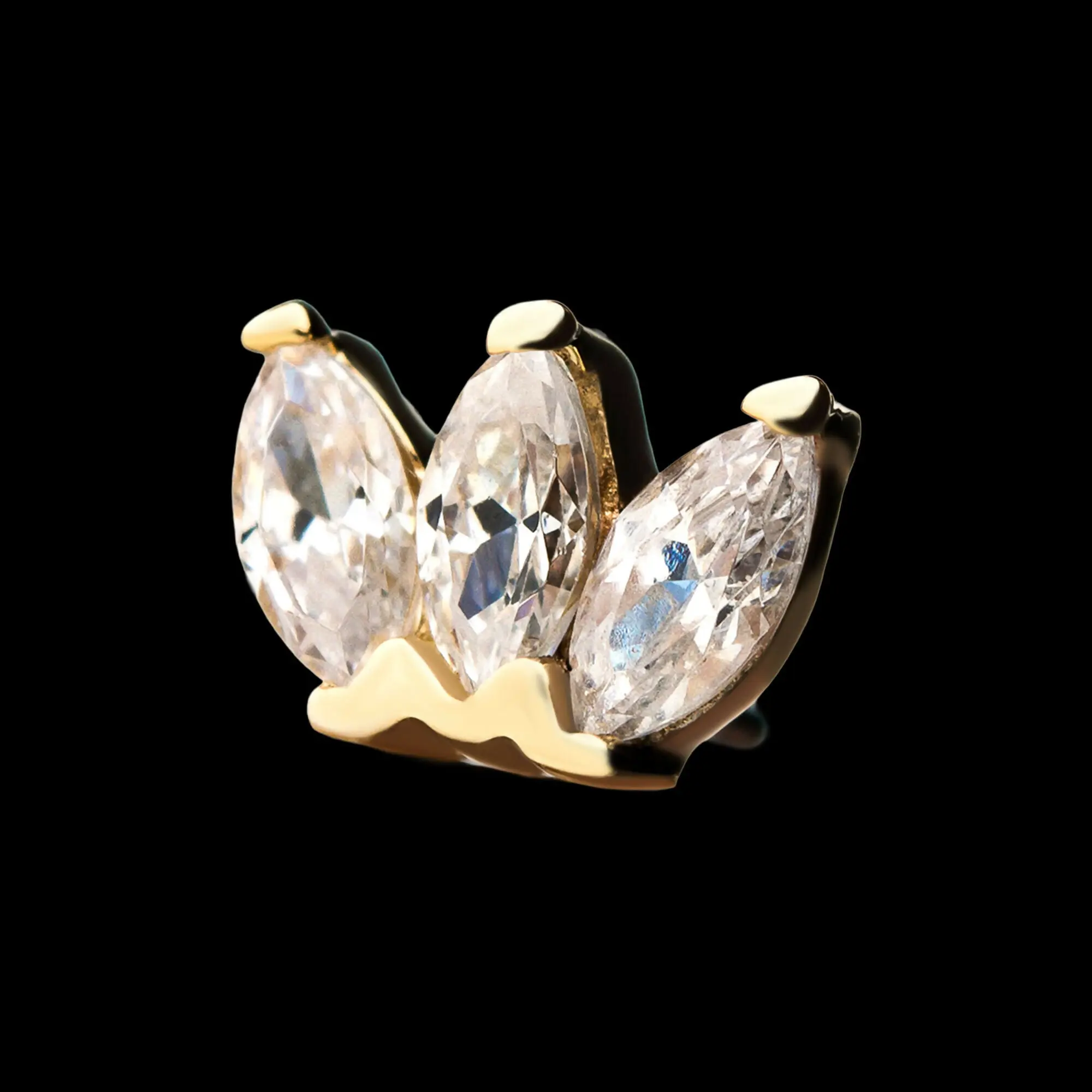 Triple Marquise Cluster Flatback Stud Earring / Nosering - 14Kt Gold