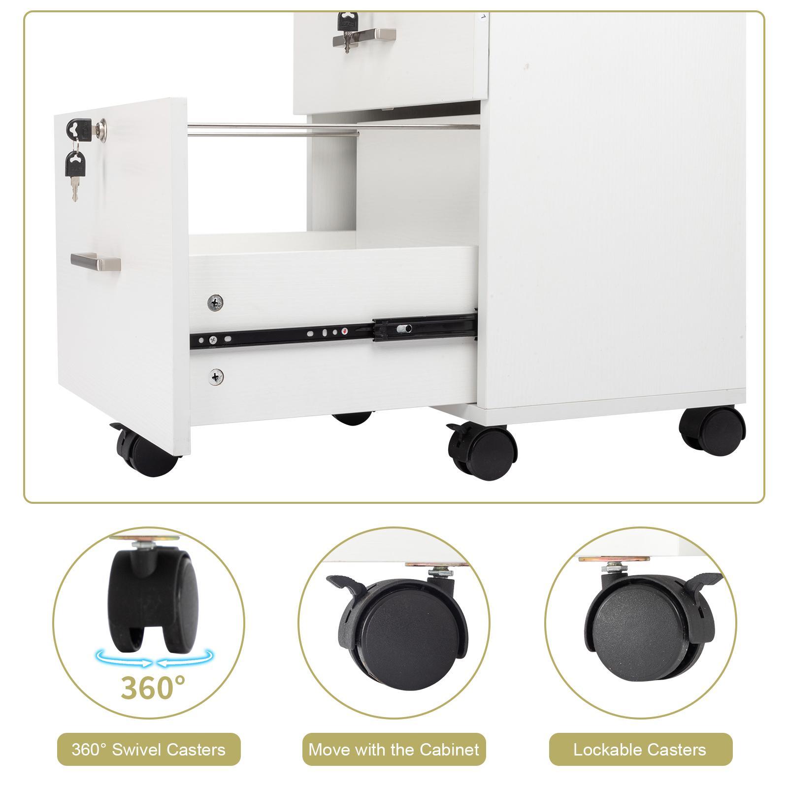 FCH White Wood Grain Density Board 3 Drawers Wooden Filing Cabinet With Pulleys Office Filing Cabinet Confidential