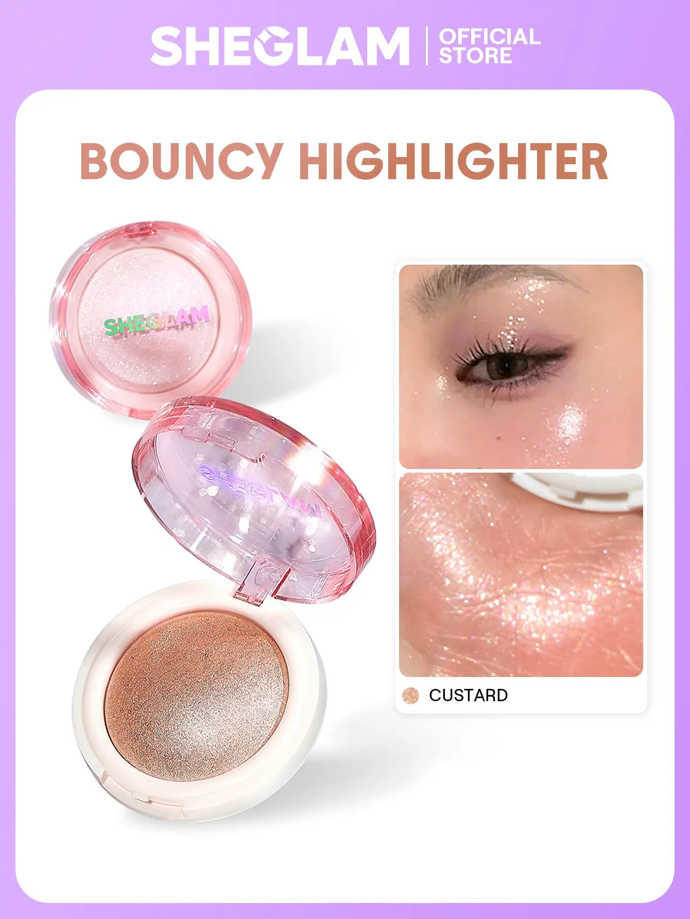 SHEGLAM Glowchi Bouncy Highlighter Mochi Texture Shimmer No Fallout Pressed Powder Face Makeup Long Lasting