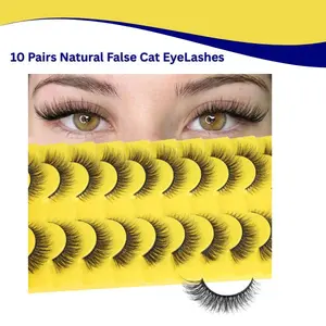 10 Pairs Natural False Eyelashes 14mm – Short Wispy Faux Mink Strip Lashes with Thin Band, Cat Eye Fox Eye Style Soft Fake Lashes for Daily Wear