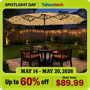 【Solar Led Lights】Yaheetech 13/15ft Large Patio Umbrella, Outdoor Double-Sided Rectangle Umbrella with 36 LED Lights & Crank for Patio Garden Pool Lawn Backyard, Base Included
