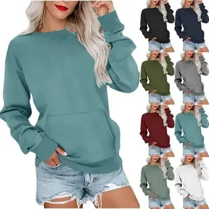 Women's Crewneck Hoodless Sweatshirt With Kangaroo Pocket Fleece Longsleeve Casual Style Shirt Lightweight Pullover
