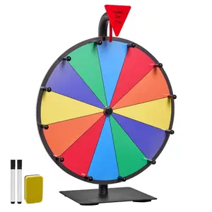 VEVOR 12 in Spinning Prize Wheel, 12 Slots Spinning Wheel with Stand, Tabletop Win Fortune Roulette with a Dry Erase and 2 Markers, 6 Colors, Easy Assembly, for Party Pub Trade Show Carnival Events