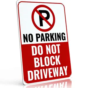 8x12 Inch Aluminum "No Parking Do Not Block Driveway" Metal Sign – Firm Red/White Warning Wall Art for Driveway, Home & Business. Bold Text & Symbol, Rustproof & Durable. Great for Preventing Driveway Blockages.