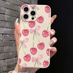 Compatible for iPhone11/12/13/14/15/16/promax/x/xs/xr/xsmax Case Chic Cherry Bow Soft TPU Shockproof Protective CASE