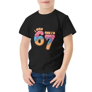 Baseball Dripping Ice Cream 67 Baseball Lifestyle 101 T-Shirt, 100% Cotton, 67 Emoji Boys' T-Shirt, Black Crew Neck Letter Print T-Shirt, Perfect Gift for Thanksgiving, Christmas, and Game Day Parties, Soft and Breathable Boys' Clothing.