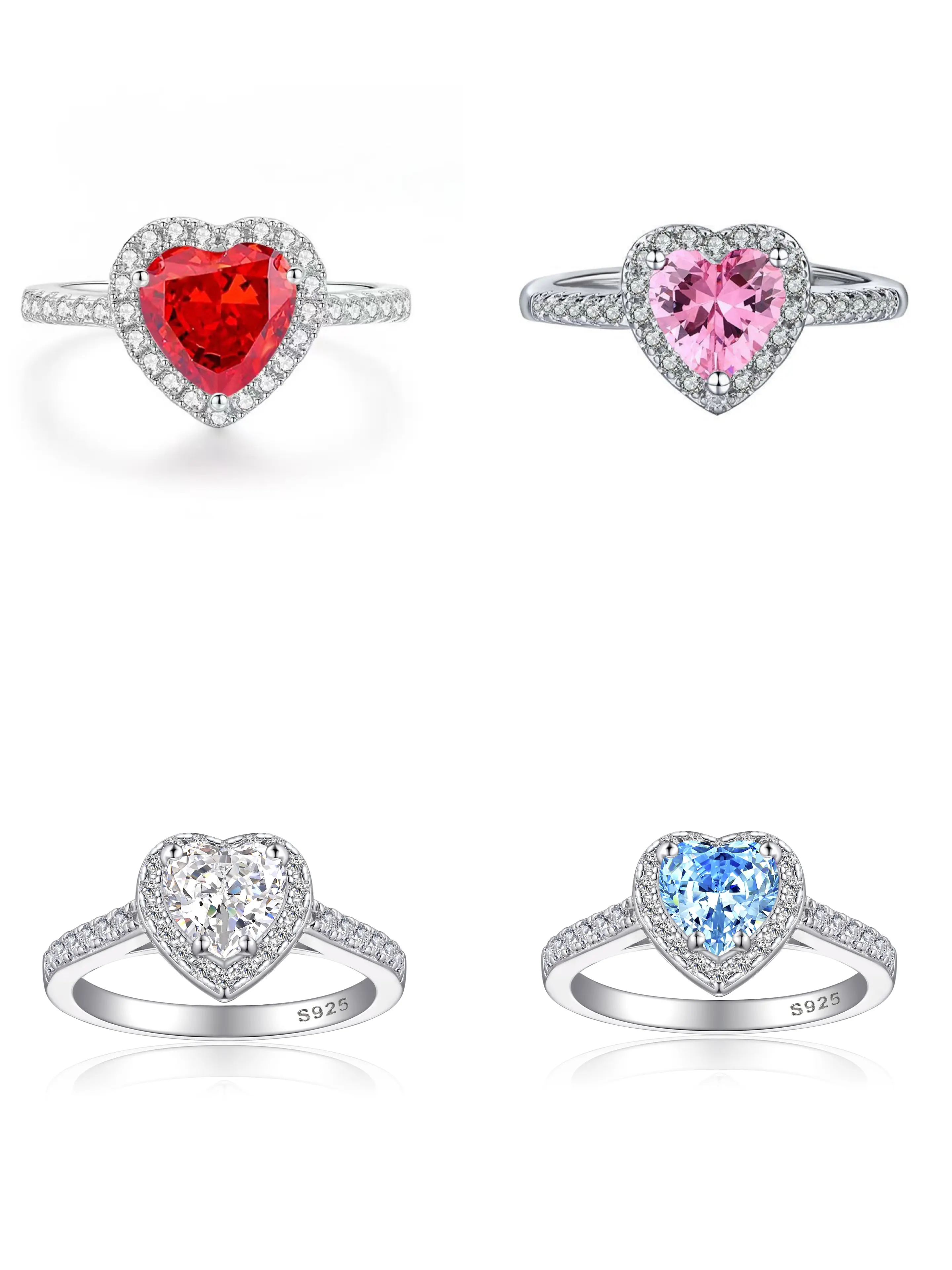 JJ CHIC Heart-Shaped Ring for Women, S925 Micro Pave Multicolor CZ Ring - Personal Statement Jewelry or Gift for Girlfriend or Wife