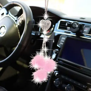 Cute Heart-Shaped Car Hanging Ornament, Glass Alloy Material, Sparkling Car Decor, Car Interior Decorative, 2-Piece Set, Perfect Gift for Vehicle Interior Decoration, Car Trinkets