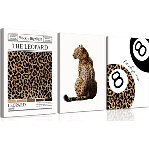 The Leopard Set of 3 Trendy Leopard Canvas Wall Art Funky Lucky 8 Ball Posters Prints Preppy Room Aesthetic Cheetah Wall Decor Pictures for Girly Bedroom Apartment Dorm 12x16in Ornaments Artistic Photo Decoration