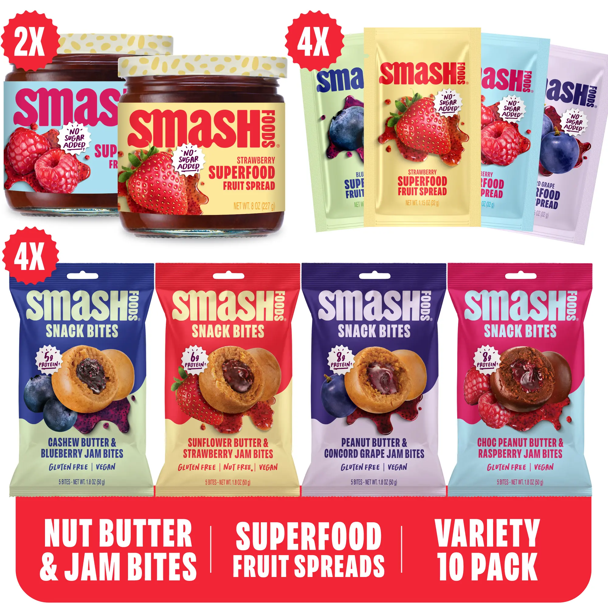 PB&J Bites and Jam Sampler Pack - Bites and Jams - Peanut, Fruit, Nut Butter, Dates, Treenuts Flavor Sweet - Perfect for Snack Lovers