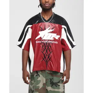 Loiter Vegan Leather Football Top Red/Black