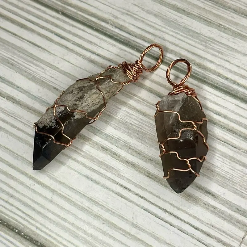 Smoky Quartz Classic Twist Pendant~ For Grounding, Protection, Energy Detox Genuine Copper
