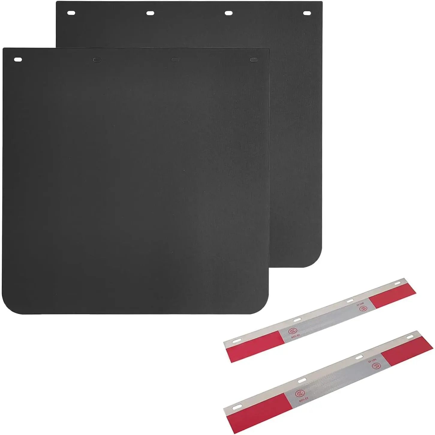 24"x24" Black High-Quality Polymer Mud Flaps (2-Pieces) with 24"x3" DOT-C2 Conspicuity Tape, Easy-to-Install Durable Automotive Splash Guards for Semi Trucks, Assembly-Required Exterior Car Accessories