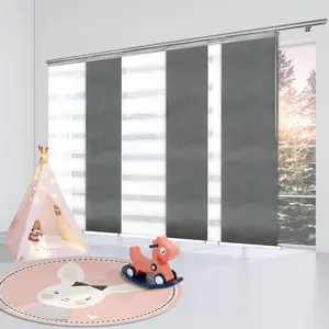 6-Panel Single Rail Panel Track Blind Extendable 70"-130"W x 91.4"H, Panel width 23.5", Macadamia, Dove