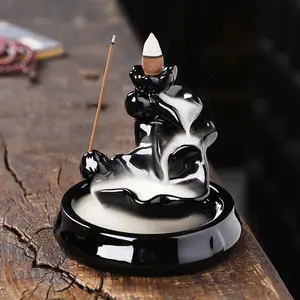 1pc,Black Ceramic Lotus Backflow Incense Burner Waterfall Incense Holder for Cones & Sticks, Zen Home Decor (Without Incense)