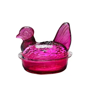 Nesting Hen Bowl & Lid - MAGENTA | Hand Blown Glass - Colombia