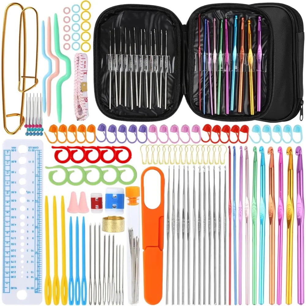 127PCS Ergonomic Crochet Needle Set with DIY Knitting Accessories and Portable Bag - Suitable for All Patterns, Wool Types (Home Improvement, Building Supplies, Wallpaper & Wall Trim Category), Crochet Set Kit, Beginner Crochet Kit