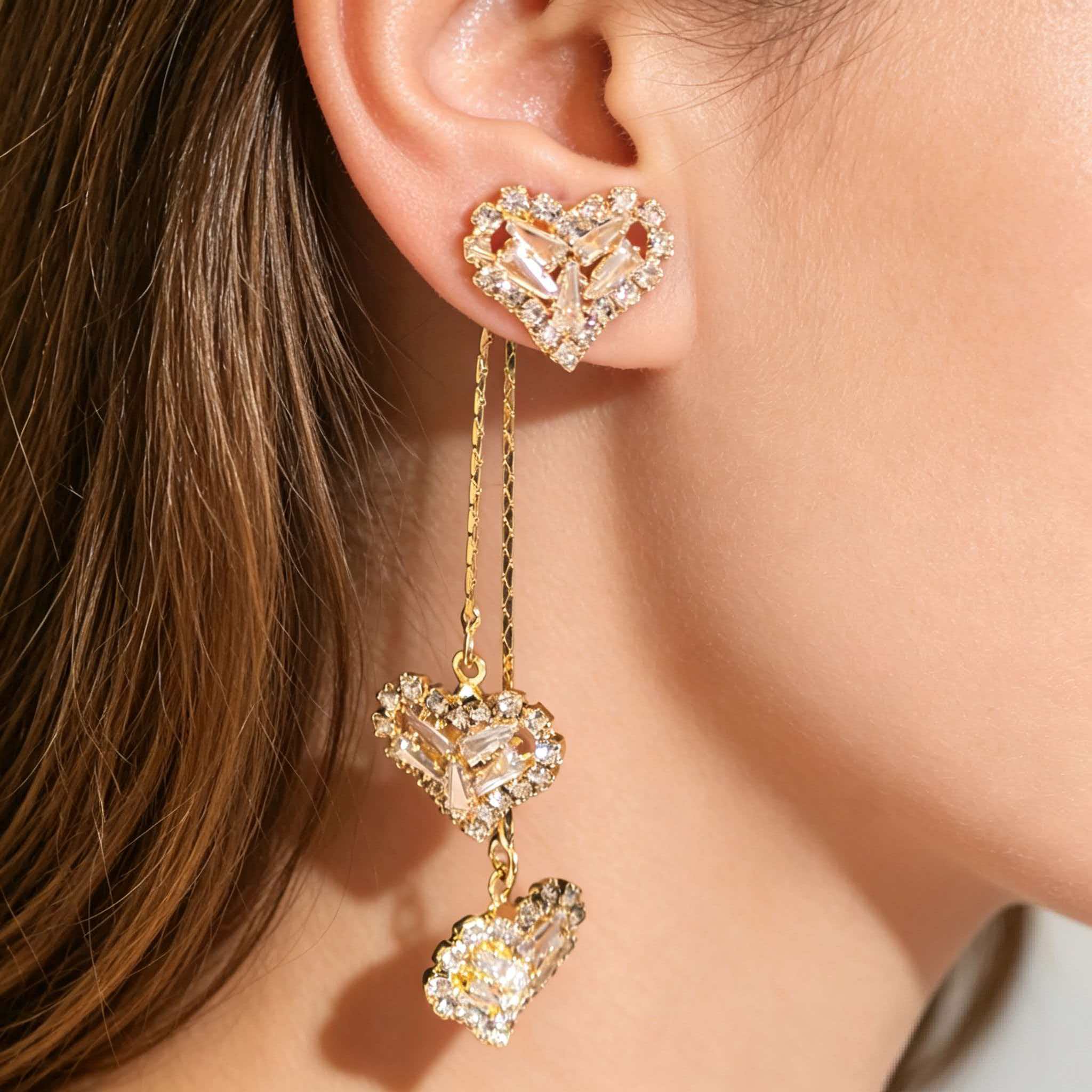 Heart Tassel Dangle Earrings for Women - 2-Way Wear Sparkling Cubic Zirconia Statement Earrings, Luxury Vintage Y2K Trendy Fashion Jewelry Gifts Two-Way Chic