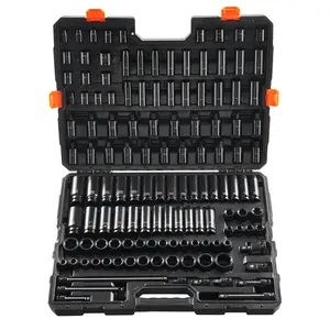 VEVOR Impact Socket Set 130 Piece 3/8" & 1/2" - SAE & Metric Drive Socket Set - 6 Point Cr-Mo Alloy Steel for Auto Repair - Easy-to-Read Size Markings - Includes Storage Case