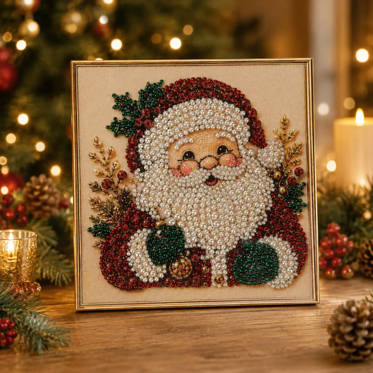 DIY Christmas Pearl Bead Art Kit, 3D Gem Craft Kit for Adults and Beginners, Handmade Holiday Wall Decor and Home Decoration Gift, No Frame Included