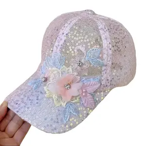 1Pc Lace Floral Sequin Baseball Cap for Women, Adjustable Strap Breathable Sun Hat, 2026 Trendy Street Fashion Cap for Daily Outing Party Vacation Casual Wear