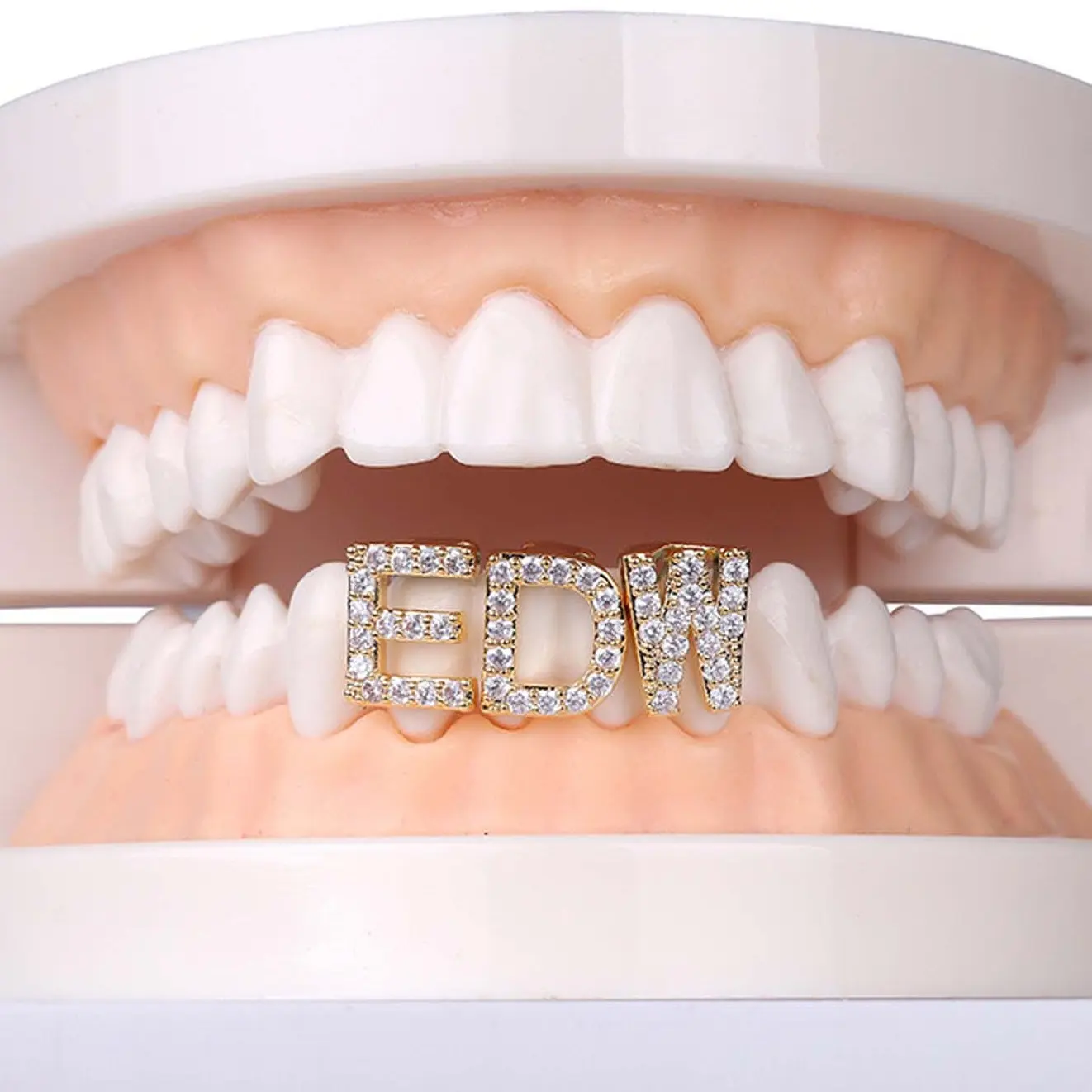 Y2K zircon capital letters hip hop braces grillz single golden tooth couple gift party jewelry