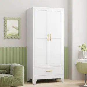 Metal Wardrobe Closet with 2 Doors & Drawer, 71" Tall Armoire Wardrobe Closet with Hanging Rods and Adjustable Shelf, Steel Wardrobe Storage Cabinet for Bedroom mothersdaygift