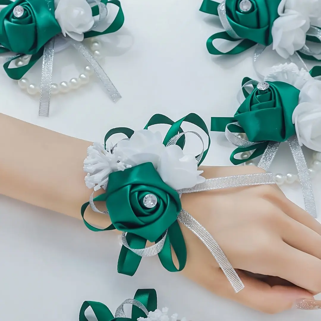 6pcs Women'S Wedding Wrist Corsages, Elegant Artificial Rose And Pearl Wrist Flowers, Perfect for Bride And Bridesmaids' Wedding, Mother Grandma Wrist Decoration, Prom Party Homecoming Decor Flowers