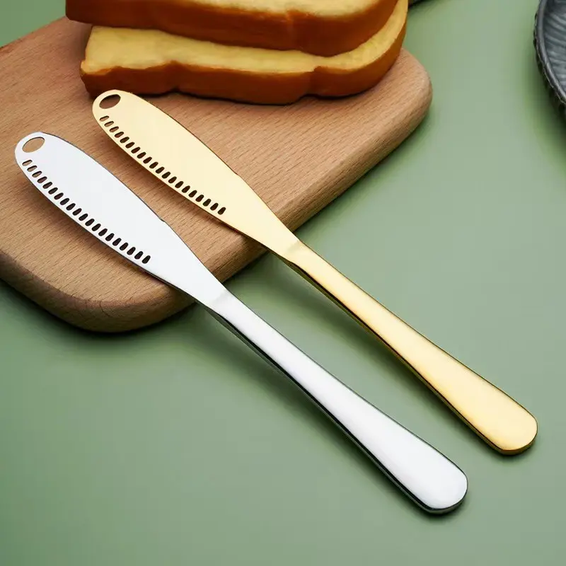 2-Piece Stainless Steel Thickened Kitchen Butter Knife Set, Kitchenware, Stainless Steel Knives, Hole Design Cream Cheese Spreader, Baking Cream Scraper, Bread Jam Knife