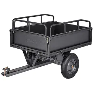 Steel Dump Cart, 10 Cu Ft, 500 Lb Capacity, Tow Behind ATV/UTV Trailer, Heavy Duty Utility Wagon For Lawn Care, Landscaping, Farm And Construction, Durable Steel Frame With Dumping Mechanism, Stable Wide-Tire Design