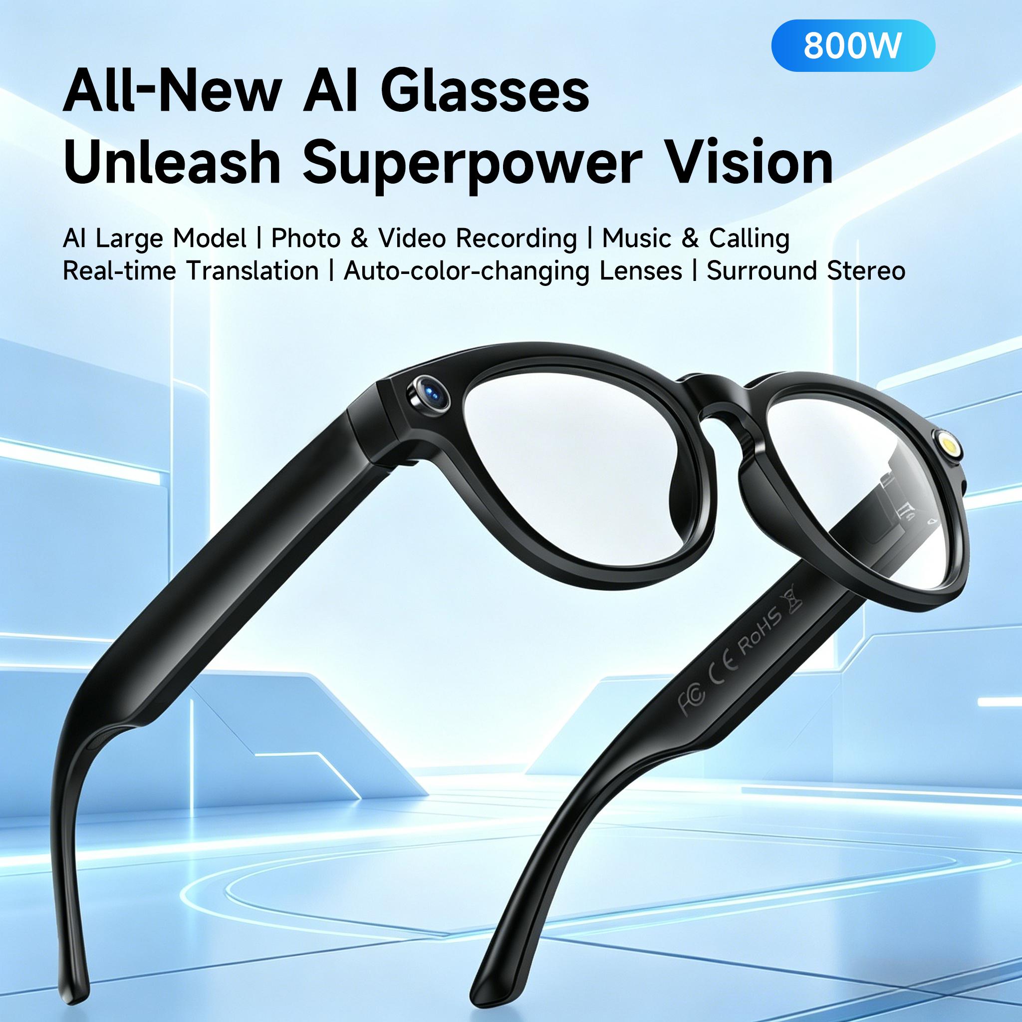 JEYUIN Smart Camera Glasses with Bluetooth Audio, Photochromic Tint Lenses, Hands-Free Photo & Video Capture, Wearable Glasses for Travel, Outdoor Activities, Driving and Daily Use, Compatible with iPhone & Android