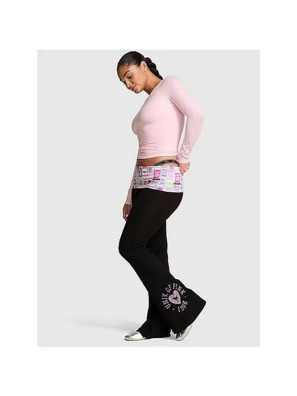 PINK All-Day Cotton™ Foldover Flare Leggings