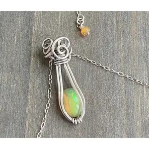 Radiant Pale Yellow Ethiopian Welo Opal Necklace in .925 Sterling Silver