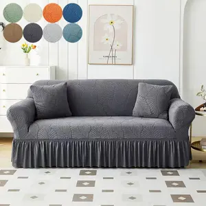 Full Coverage Elastic Leaf Pattern Sofa Cover, Cat Claw & Dust Proof, All-Season Universal Fit for 1-4 Seat Straight Sofa, Ruffled Skirt Design to Enhance Home Ambience, No-Measurement Universal Style to Easily Renew Old Sofa, Elastic Sofa Slipcover