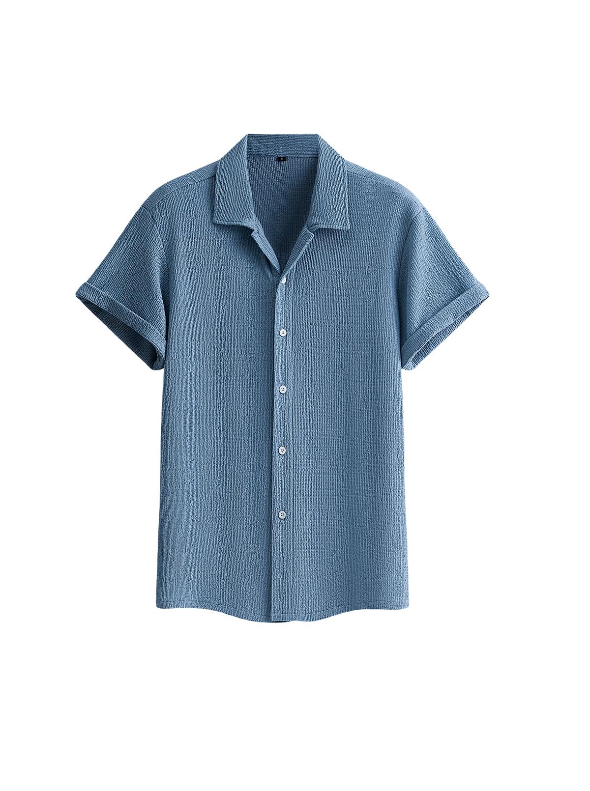 2-pack men’s summer short-sleeve shirts: men’s short-sleeve shirt, men’s shirt. Textured checkered short-sleeve shirt with button design; loose fit, turn-down collar, solid color, lightweight and breathable. Available in multiple colors—solid and versatil