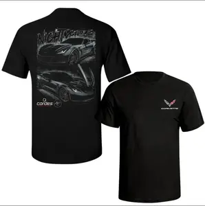 Corvette Nightmare T-Shirt with 2 Sides Graphic, Black Supercar Artwork Back Print and Official Corvette Logo Front, Soft Cotton Blend Shirt, Streetwear Style for Car Enthusiasts, Gift for Auto Lovers