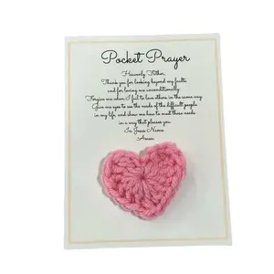Pocket Prayer Card with Handmade Crochet Heart, 3x5 Dimensions, Perfect for Reflection & Gifting Childhood