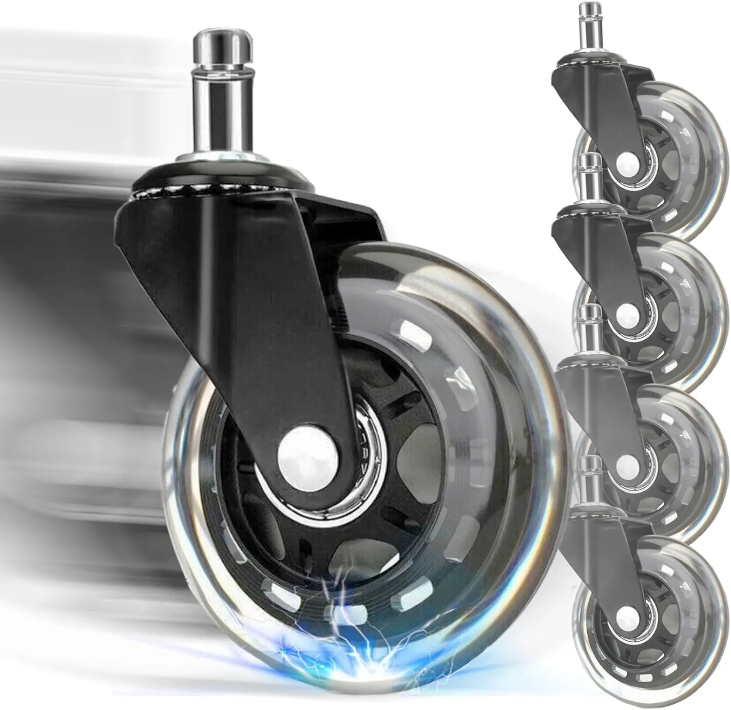 FOH Office Chair Wheels Replacement Set of 5 Heavy Duty Rubber Casters for Carpet & Hardwood Floors Noiseless Game Chair Rollers Smooth Rolling Desk Chair Casters for Work