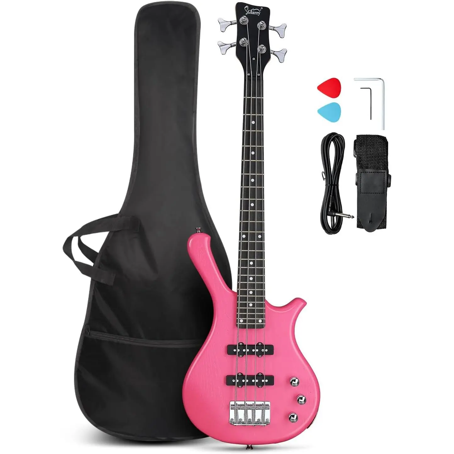 GLARRY Powerful Bass 4-String Electric Bass Guitar with Pickups, 36-in Beginner Kit Including Cable, Strap, Bag for Beginners, Travel Use